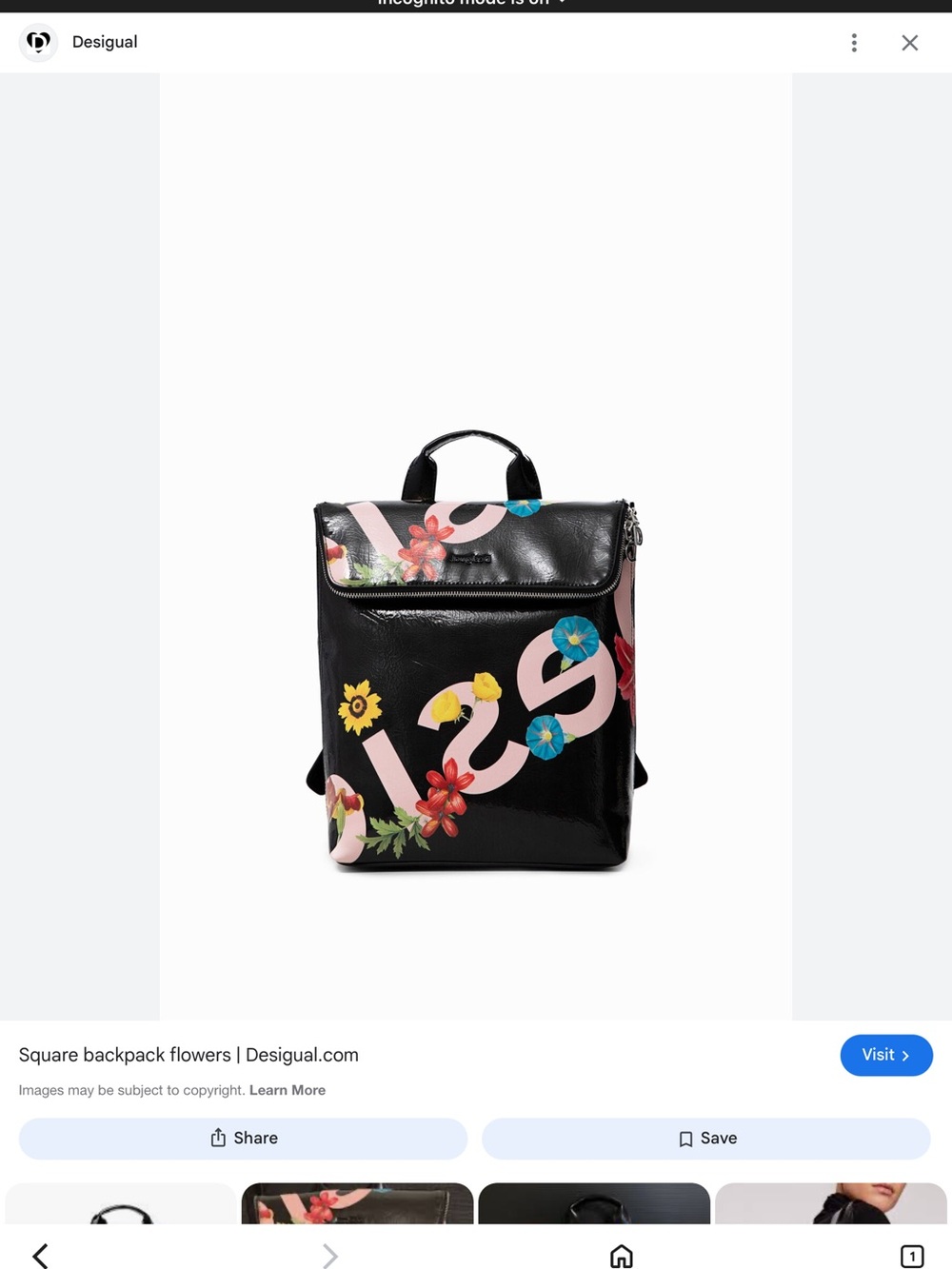 Desigual Black Floral Logo Square Backpack